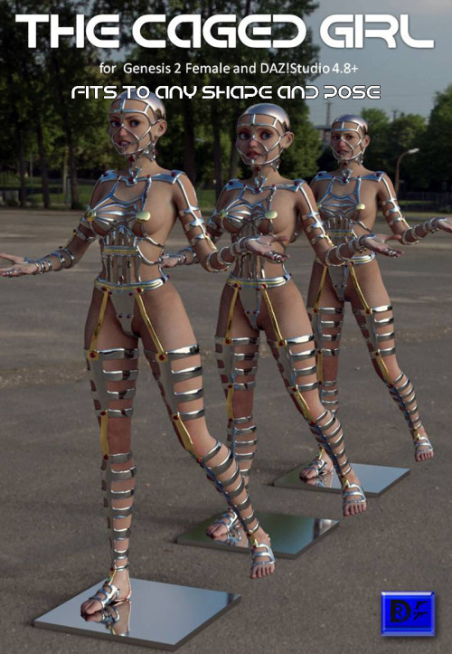  	Tired of these iron props that can‘t be altered in any way? No support of shapes or poses. Just static?!  	Then  have a look at “The Caged Girl”! This full restrain pack can be posed  and shaped as you like and you can turn the parts of