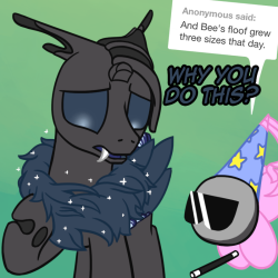 ask-acepony:Bee the Irresistible floof magnet.Featuring: Vasara