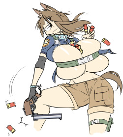 graphiteknight:  Playing a lot of Killing Floor 2 made me want to draw an actiony shotgunner Lass utilizing her increased ammo storage capacity. 