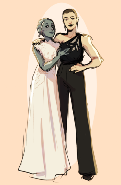 hadespaint:commission of my friend’s shepard and liara in formalwear