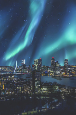 Aurora Borealis over skyline Rotterdam (Monster Graphics
