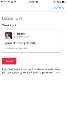 epochiplier:  lesson learned. don’t ever call mark a slut. our accounts are locked for 12 hours.  @ghostlymark  how could you, you slut?!But honestly that&rsquo;s not cool that you got locked out. Call me whatever you&rsquo;d like at any time!