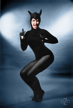 oldiznewagain:  Bettie Page in a cat suit, photo by Bunny Yeager