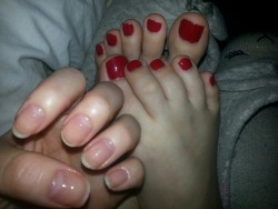 gonewithscarlett11:  Nude and red. Can’t wait for my toe nails