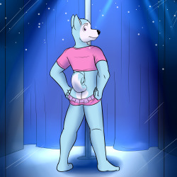 Behind the blue curtain, Topaz.A cocky and sultry husky boy revealed