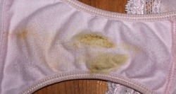  Peter submitted:  The inside of Aunties gusset. A woman&rsquo;s pussy juices mature with age just like a fine wine!