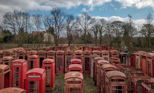 The phone booth cemetery at Unicorn Restorations - Andrew Testa