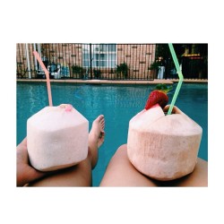 Coconuts and pool chillin with @ckrystisk #perf#latergram #coconuts