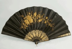 highvictoriana: Black silk fan with gold embroidery, 1880.