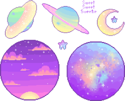 sweetsweetsweetie:  Decided to make some pixel planets and space