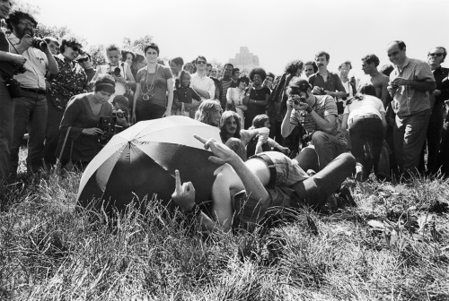 Two men flip the bird to the crowd in Central Park as they compete in the kissing contest during New Yorkâ€™s first Gay Pride celebration on June 28, 1970.  It’s good to remember where we came from to appreciate what we have.