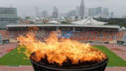 liveolympic:  A flame is ignited at the Olympic cauldron, which