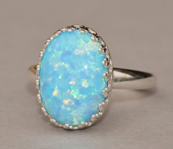 ringtorulethemall:  Sky Blue Genuine Opal Ring,Lab Created Opal