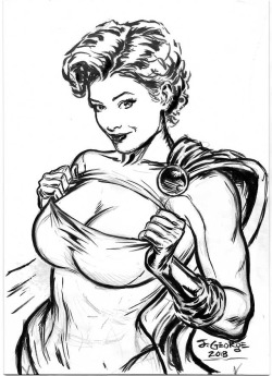 joshgeorge777:power girl sketch on paper.  pencil and brush