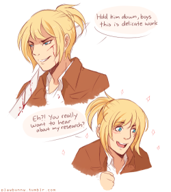 I like imagining Hanji taking Armin under her wing like a sempai