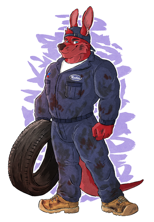 omfgitsmiller:  Marlboro, my red (literally) kangaroo character. He works as an auto mechanic. He’s buddies with Kumu. His likes include: smoky bars, drinking, exercising, music, and anything dealing with cars. Marlboro’s actually really friendly,