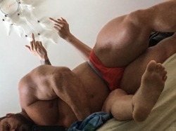 Gary Wright - Around 250lbs of muscle on top of his wife.
