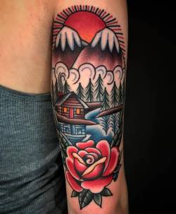 tattoosnob:  Cabin Scenery by @midwestphil at Allied Tattoo in