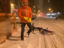 patagonia:  CitiBiking in the snow isn’t the easiest, but with