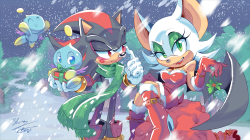 grimphantom2:  ziggyfin:  Shadow and Rouge Christmas wallpaper!