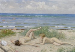 Girls on the beach, Båstad, by Paul-Gustave Fischer. Via The