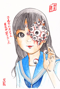 kago-shintaro:  Original drawing of Shintaro Kago  【詩屍累々】こんなにたくさん目玉が実りました