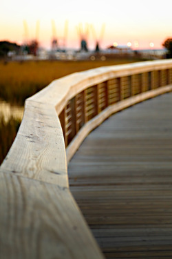 hueandeyephotography:  Boardwalk railing at dusk, Shem Creek,