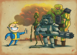 insanelygaming:  Vault Boy, Brotherhood of Steel, a Super Mutant