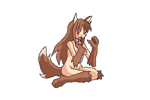 Naked ecchi hentai wolf girl in an eating animated from the animated sex adventure game Wolf&rsquo;s Dungeon.