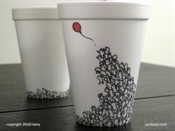  Amazingly Detailed Illustrations Drawn on Foam Coffee Cups by