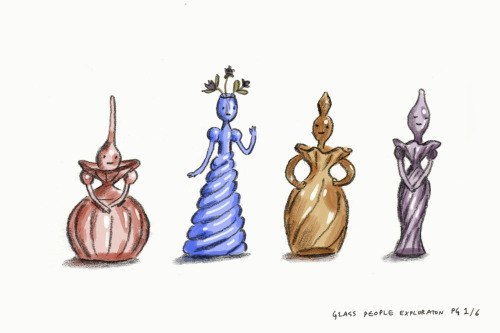 Obsidian Glass People concept drawings by character designer Seo