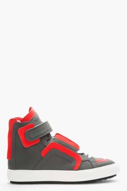 wantering-sneakers:  Grey Matte Leather Red-Trimmed High-Top