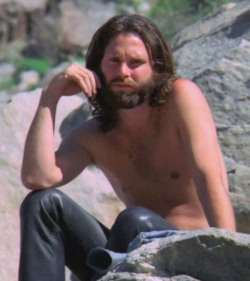 soundsof71:  Jim Morrison, The Doors: bearded, shirtless, leather