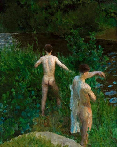 ganymedesrocks:boysatswim: Evening Bathers | Károly Ferenczy