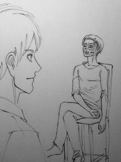 Isayama sketches Eren watching Levi in the VOCE face mask!This