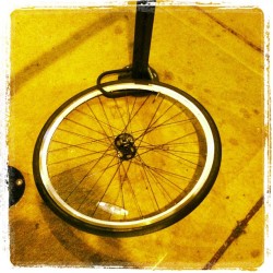 Some one stole an entire bike except the front wheel…