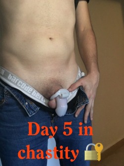 sexslavefantasy:  chastity-canged:  Day 5 in chastity. We are