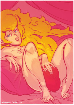 sniggysmut:  Princess Peach, nude, spreading her legs, covering