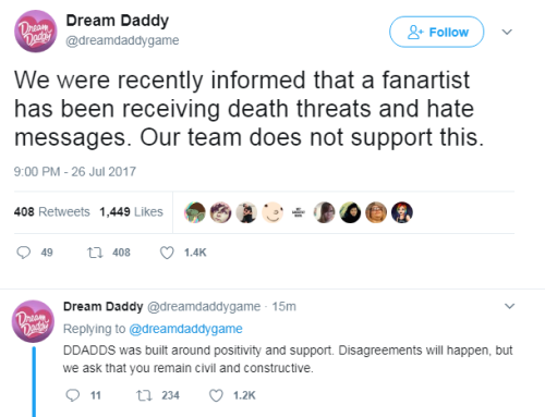 j-anner:  bloody-white-wolf:  sighinastorm:  deadlykillerqueen: I THINK THIS HAS TO BE A RECORD FOR THE SHORTEST TIME THE CREATORS HAD TO STEP IN TO TELL THE FANBASE TO CHILL THE FUCK OUT. HOLY SHIT. Jeepers fucking crikey.  And all they did was genderben