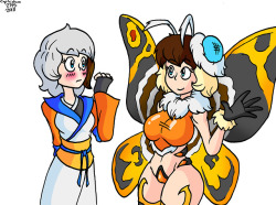 captaintaco2345:My human version of Mothra meeting @witchking00‘s