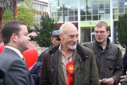 Make it socialism!Patrick Stewart campaigning for the Labour