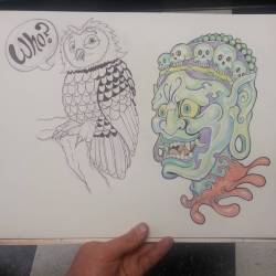 Owl and oni head. #ink #art #drawing #flash  (at Empire Tattoo