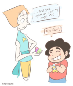 nikoniko808:quick draw of steven showing birb mom some Easter