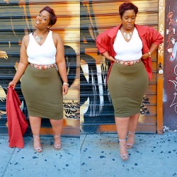 bigbeautifulblackgirls:  Top, jacket, and belt - H&M Shoes-