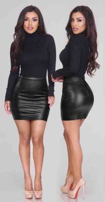 stemur:  … tight sweater and black leather skirt legs and high