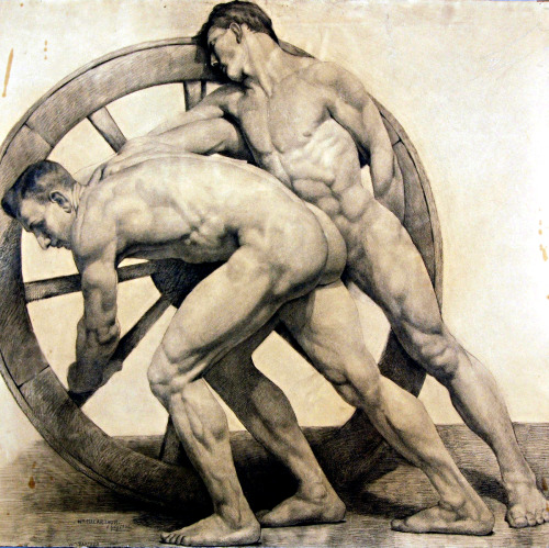   Study of Two Males With a Wheel. 1906. William Macarthur. Glasgow