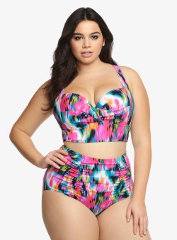 curveappeal:  Abstract Print Twisted Front Bikini Top and  Bottom