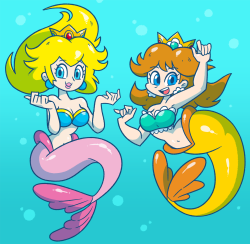 shenanimation:  Commission of Peach and Daisy as mermaids~! 
