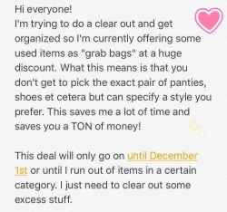Information about my used item clear out sale! To be clear, the