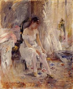 lestiquetteparfois:  Jeune fille enfilant son bas, Berthe Morisot,